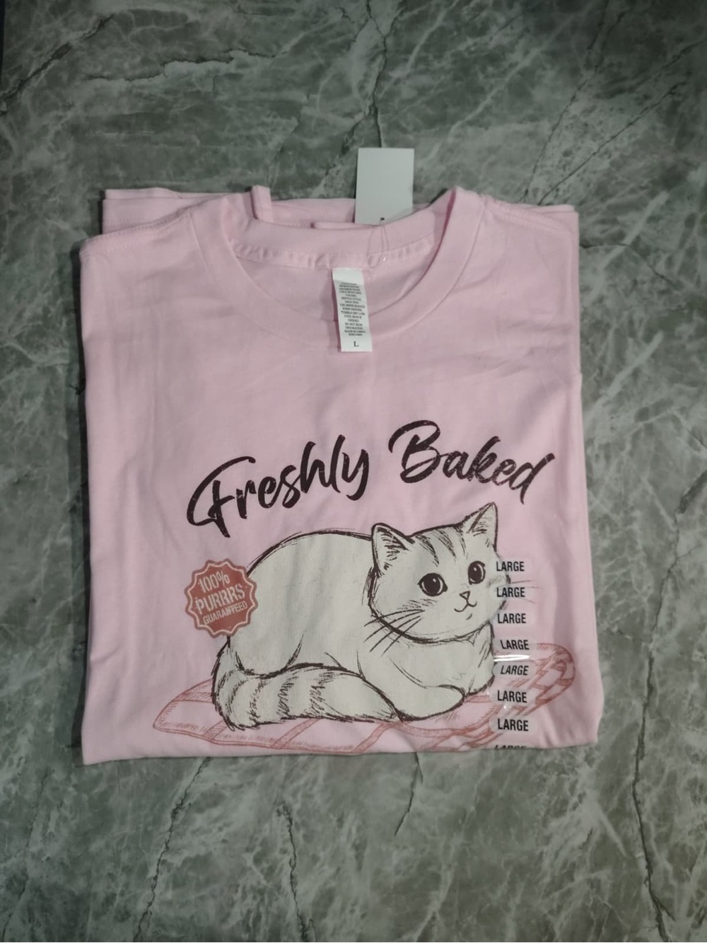 Kids "Freshly Baked" Pink Cat Graphic Tee - Large